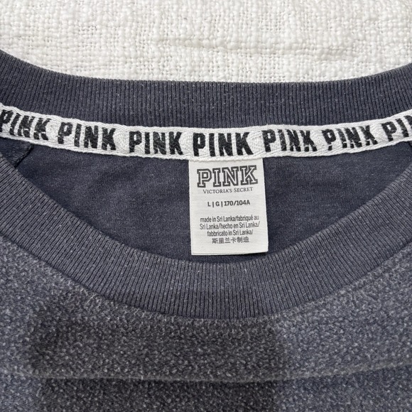 Victoria's Secret PINK Large Pullover Sweatshirt Gray Long Sleeve Neon Yellow - Picture 6 of 6